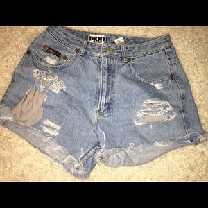 DKNY distressed high waisted shorts